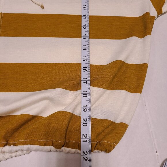 Aerie Women's Small Striped Hoodie Mustard Yellow White Long Sleeve Lightweight - Picture 11 of 13